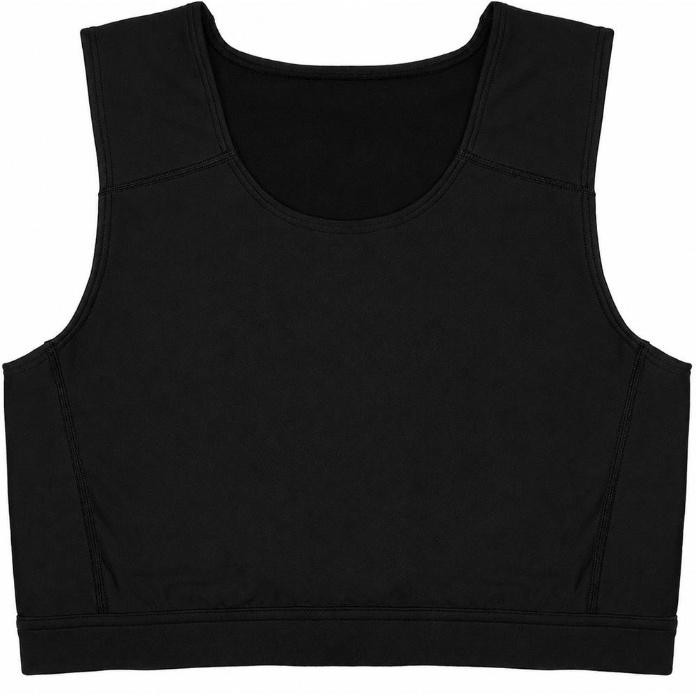 Black rodeoh compression top from the front laid flat
