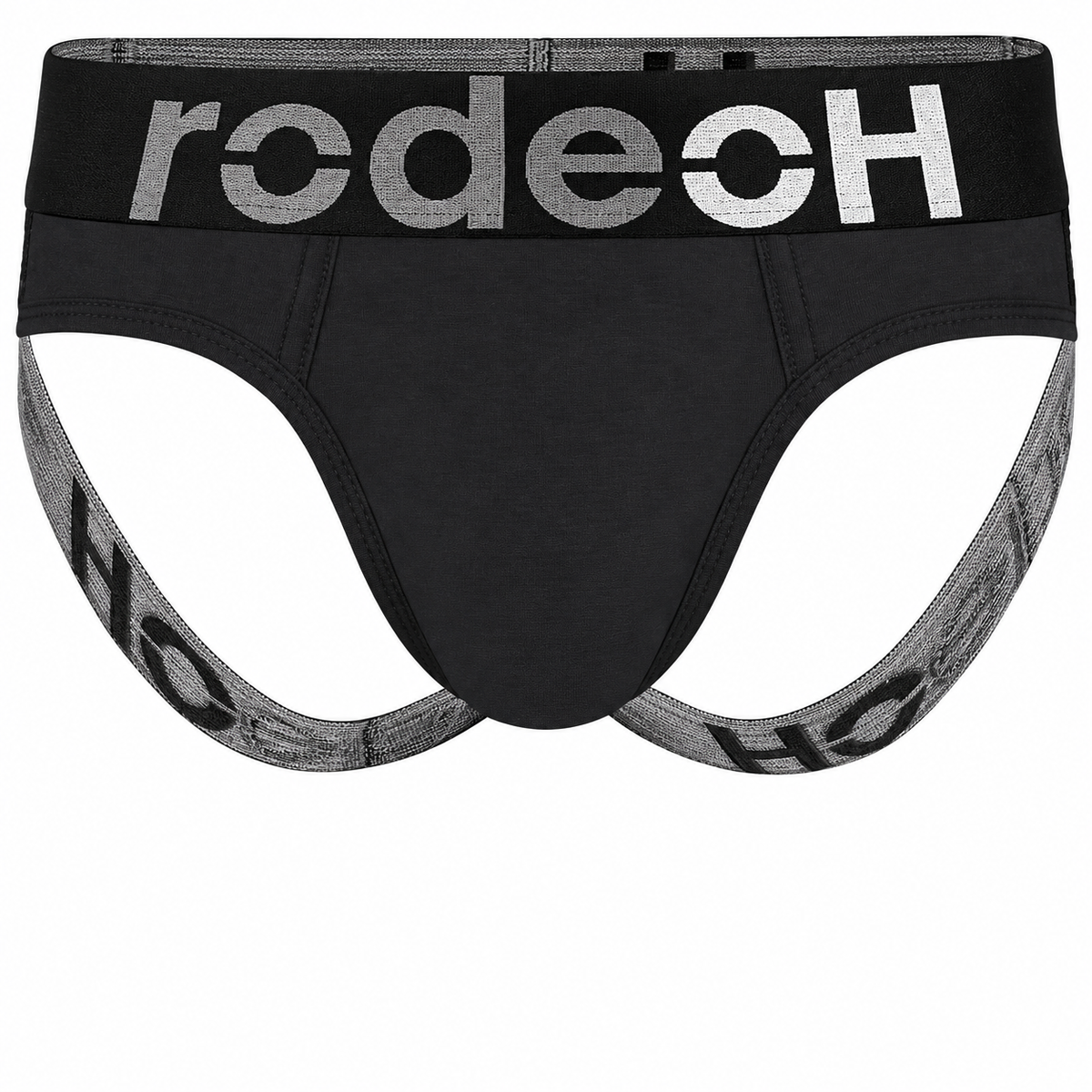 RodeoH Shift Jock packer underwear in gray with logo waistband, from the front