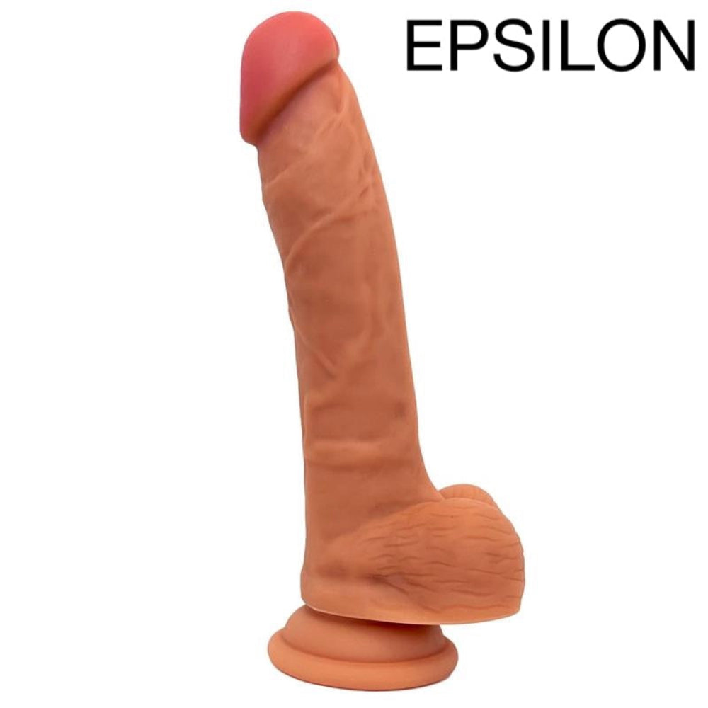 nexus legacy silicone tan dildo epsilon from the side, flat on its suction cup base