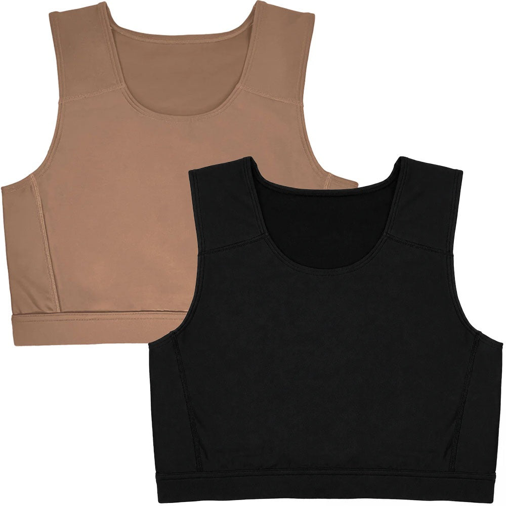 Compression Chest Flattening Top 2 Pack - Toffee and Black