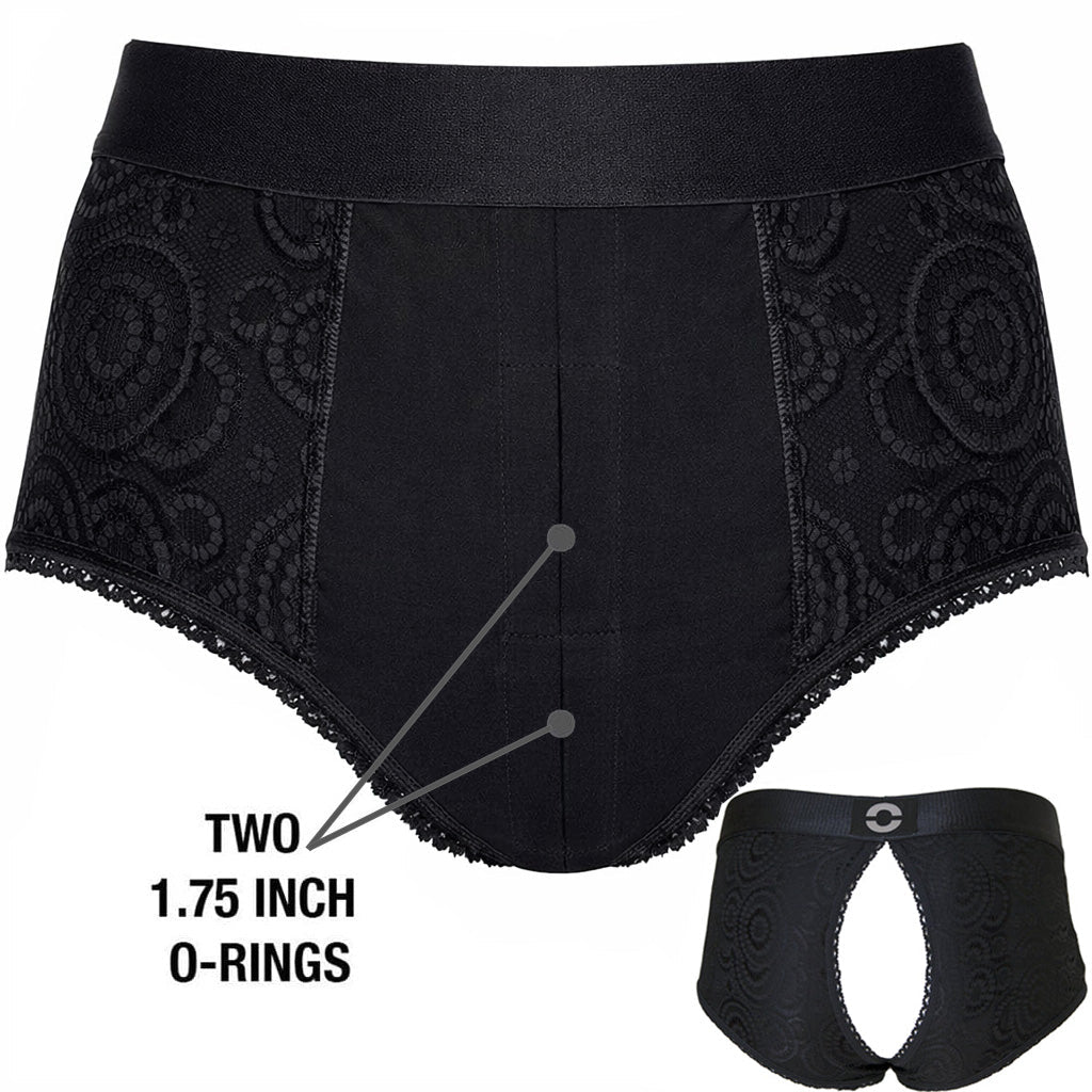 High Rise Panty Crotchless Harness - Black