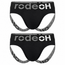 2-pack of black RodeoH jockstraps with bold gray and white RodeoH logo waistbands and matching gray branded leg straps, displayed on a white background.