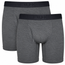 Two pairs of men's boxer briefs in heather gray, with black elastic waistbands. The front pair is slightly overlapping the rear pair, and the brand name 'TRUHK' is printed on the waistband.