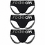 3-pack of black RodeoH jockstraps with bold gray and white RodeoH logo waistbands and matching gray branded leg straps, displayed on a white background.