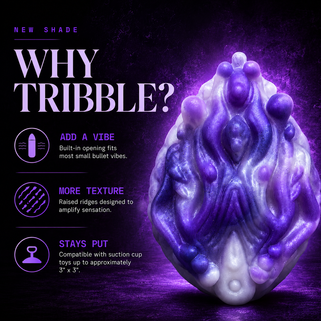 Tribble Silicone Dildo Cushion Grinder with Vibe Opening - Amethyst