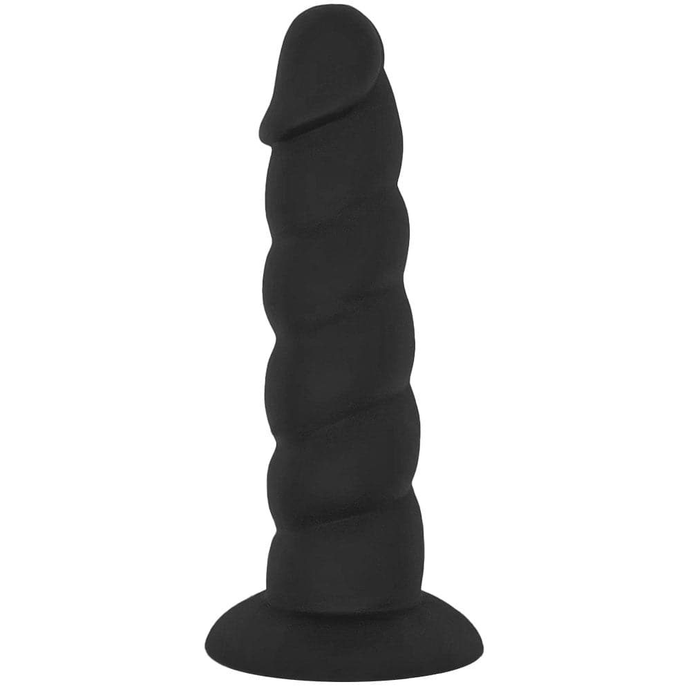 6" Loli Ribbed Suction Cup Silicone Dildo - Black