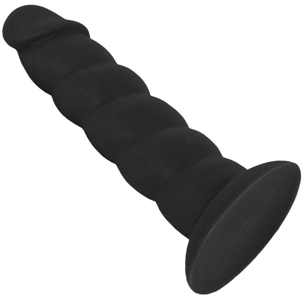 6" Loli Ribbed Suction Cup Silicone Dildo - Black