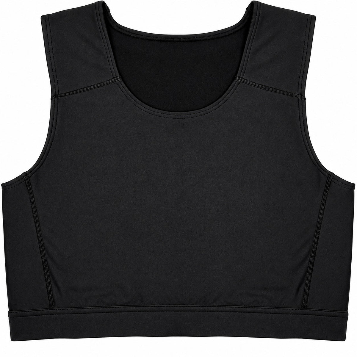 RodeoH black compression top for chest binding, front view