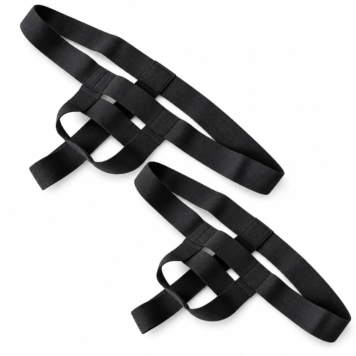 FTM Co. Minimal Thong Packing Harness 2-pack in black, laid flat