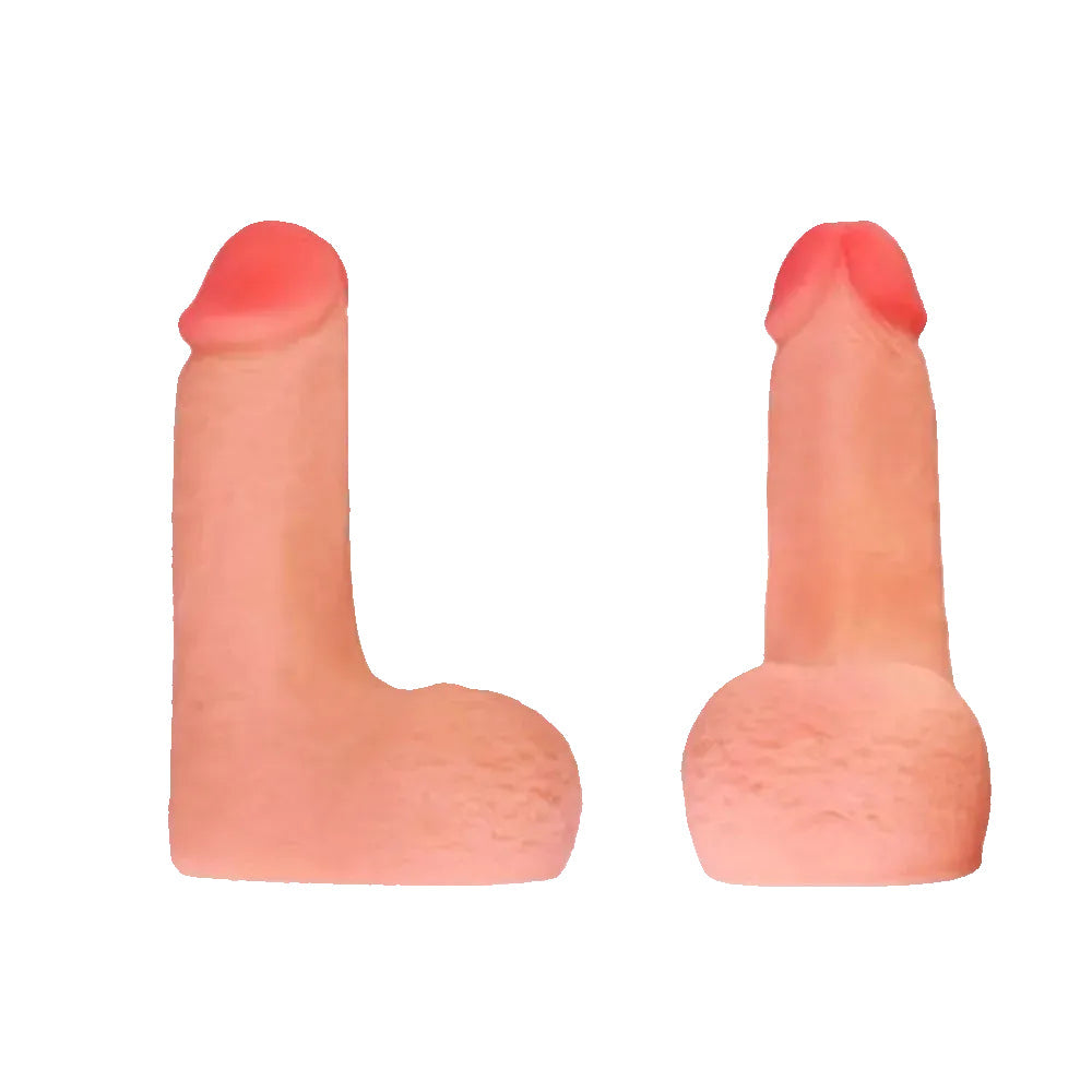 Love toy 5 inch dual layer TPE packing penis form the side and under shaft with the shaft tip pointing up