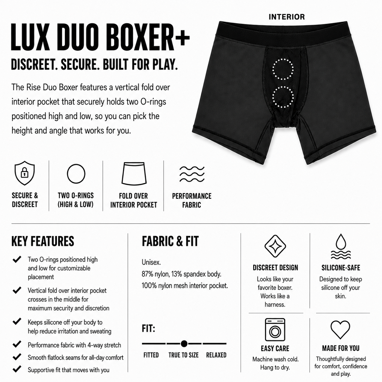 Luxe SwiftFit Duo Boxer+ Harness - Black