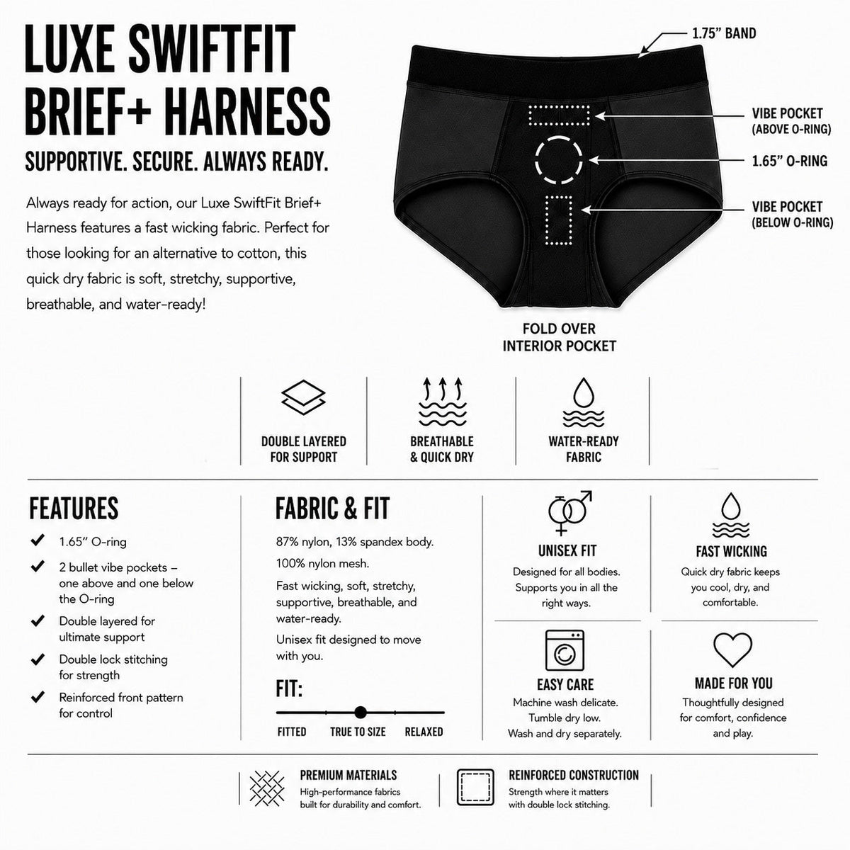 Luxe SwiftFit Brief+ Harness - Black