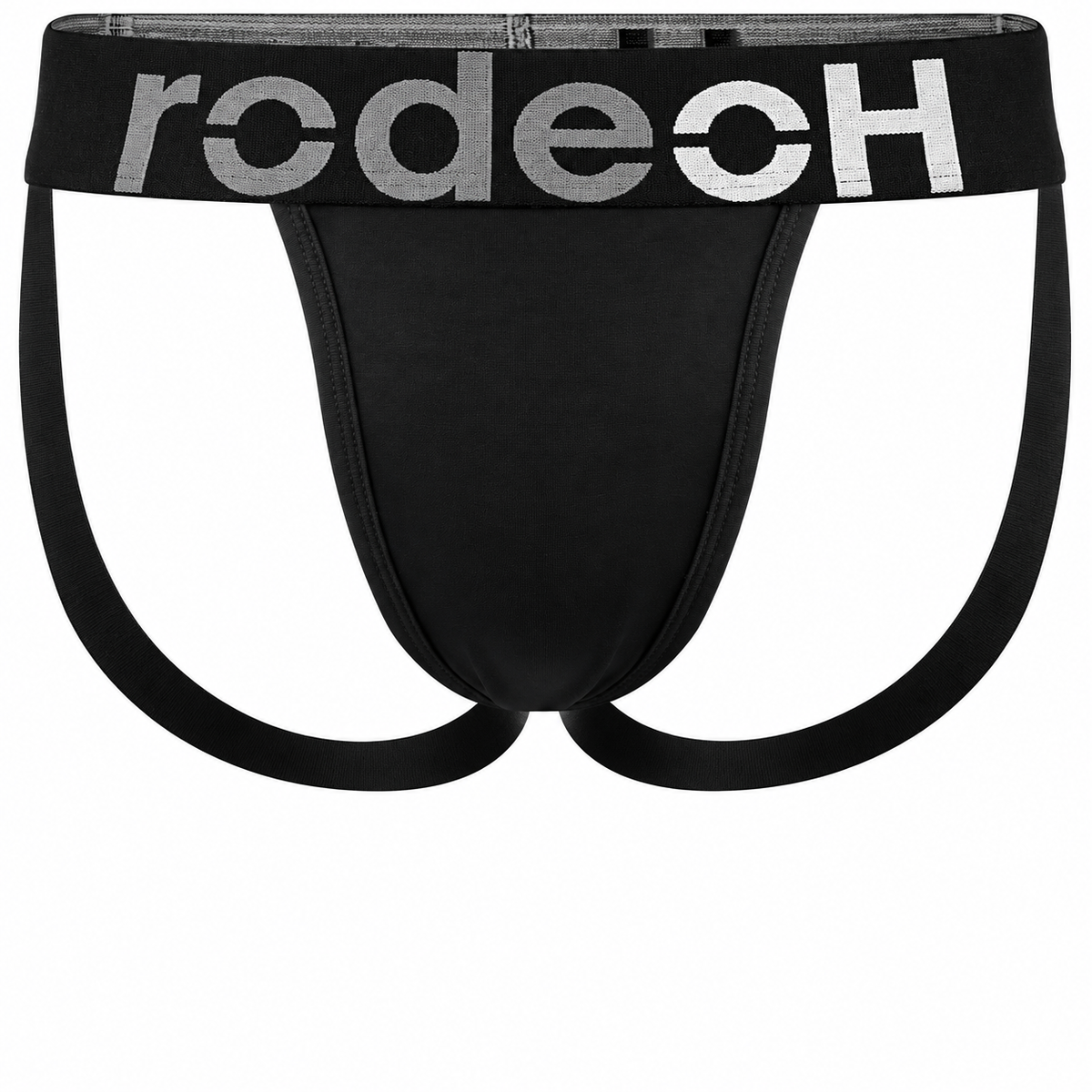 RodeoH Shift Jock Minimal packer underwear in black, from the front