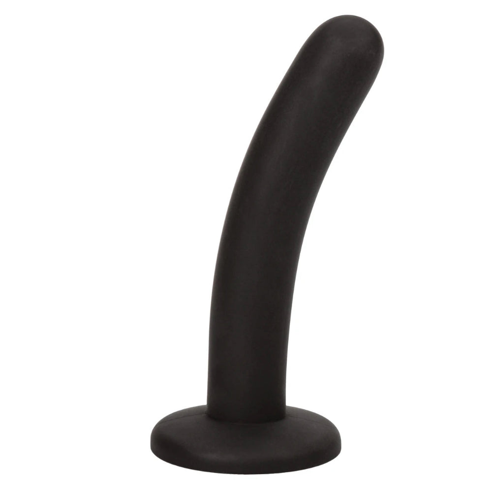 Nexus Silicone Pip 6 inch black firm silicone dildo from the side, flat on its suction base
