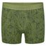 Rodeoh shift Boxer packing underwear with 6 inch inseam, from the front, in green with leaves print
