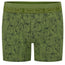 Rodeoh Button fly boxer harness from the front, in green with leaves print