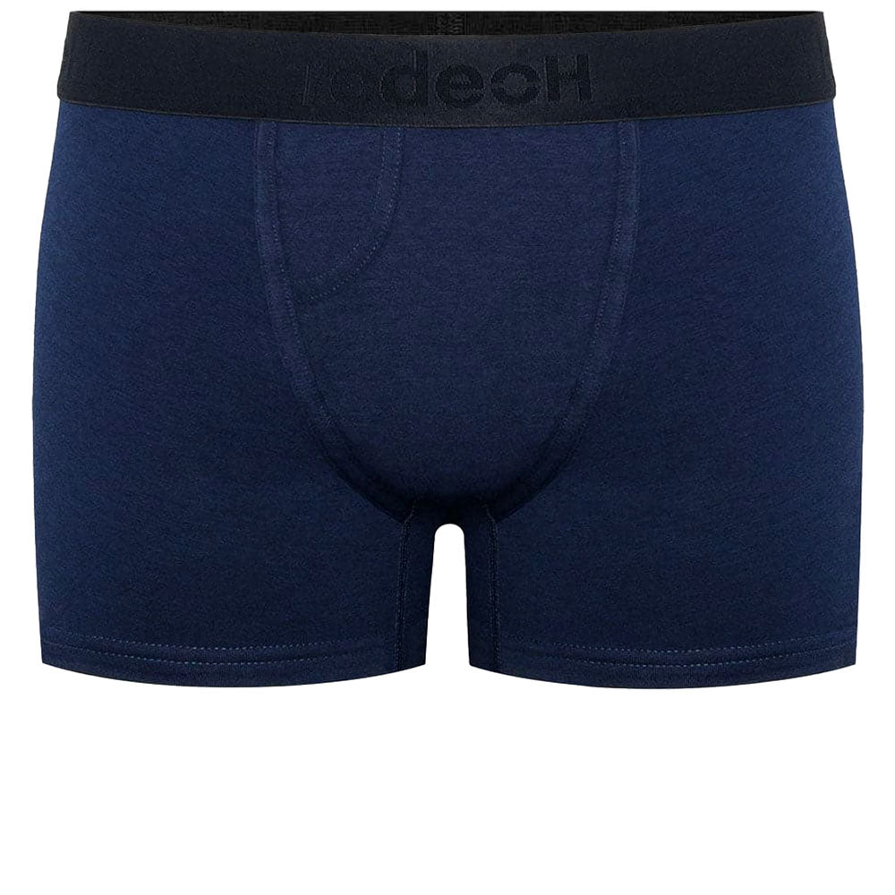 Classic fit  top loading FTM Boxer Packing Underwear in navy blue and a logo satin waistband
