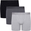 RodeoH shift 6 inch boxer 3 pack in black, light gray and solid gray from the front snd stacked on top of each other