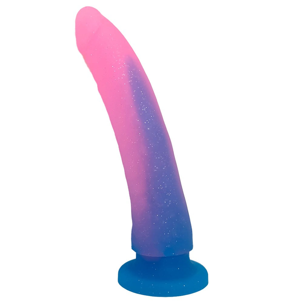 Nexus Silicone Grande Dildo in Sweet tart pink and blue ombre from the side
