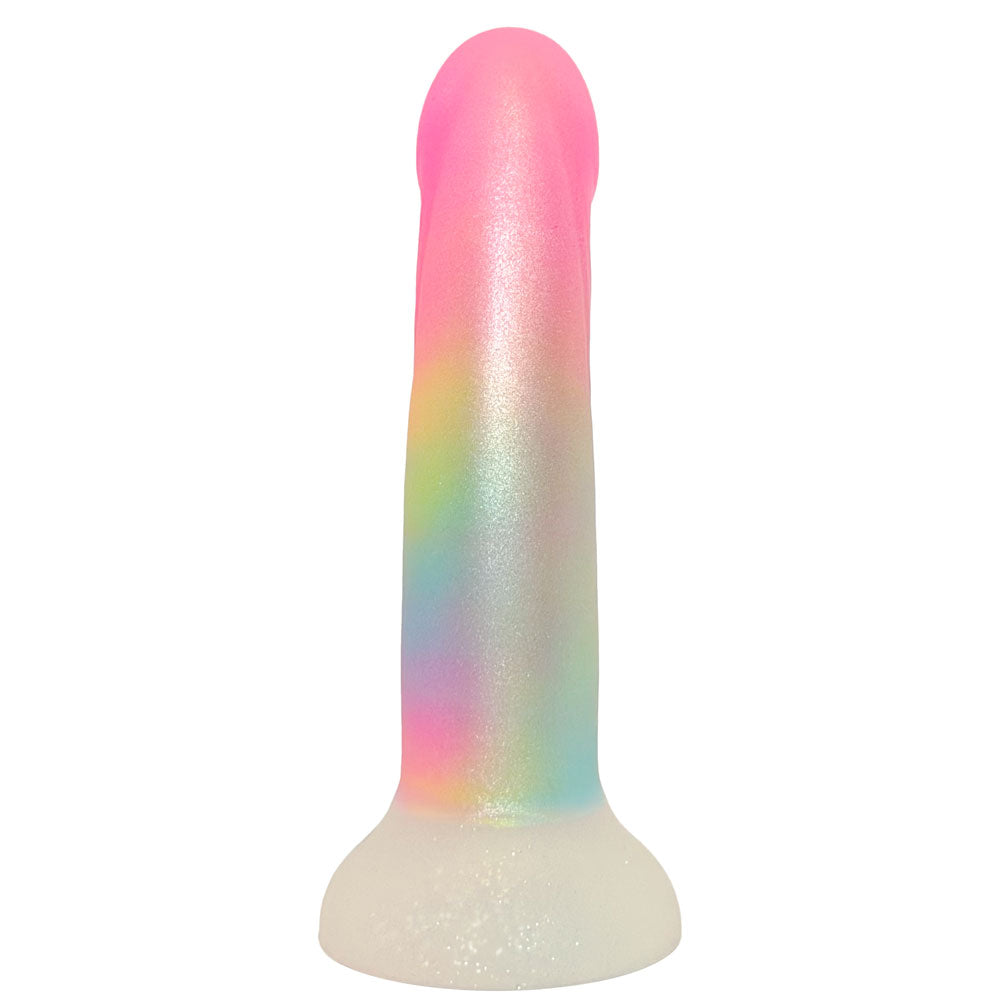 rodeoh nexus silicone dildo with ribs rainbow shimmer