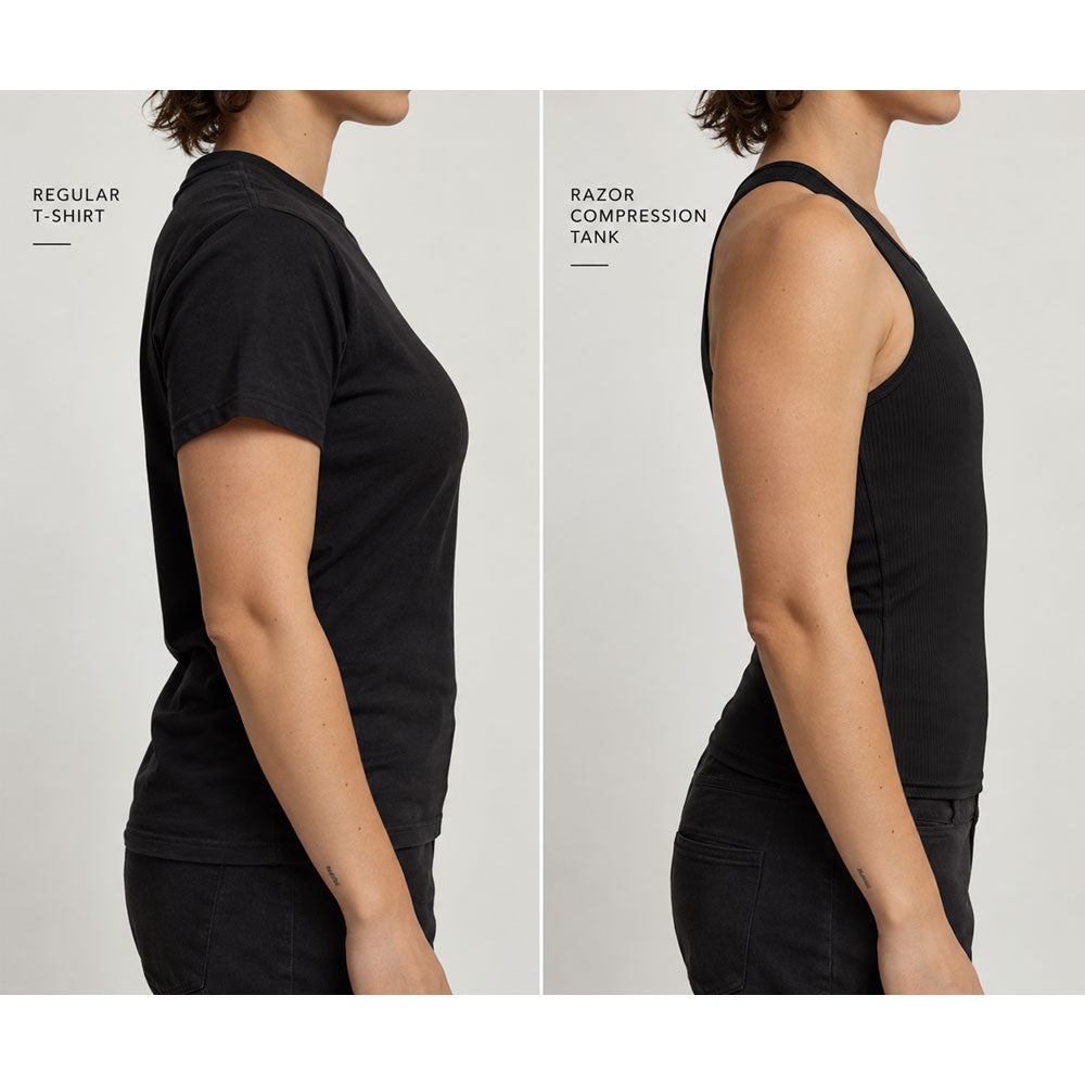 RAZOR Ribbed Compression Tank, before and after comparison