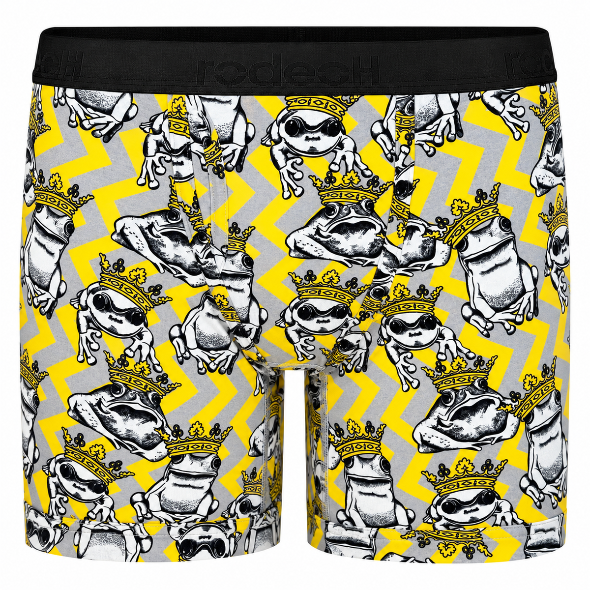 RodeoH Shift 6 inch Boxer in yellow Funky Frogs print, front view