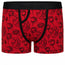 RodeoH Classic Top Loading Packing Boxer in red Hearts & Roses print: black line-drawn anatomical hearts and roses on deep red, front view