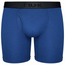 View of deep blue TRUHK boxer briefs with a black branded waistband and contoured front pouch, isolated on a white background.