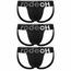 Two black jockstrap briefs with a wide elastic waistband featuring the brand name 'rodeoh' in silver lettering, displayed against a solid white background.