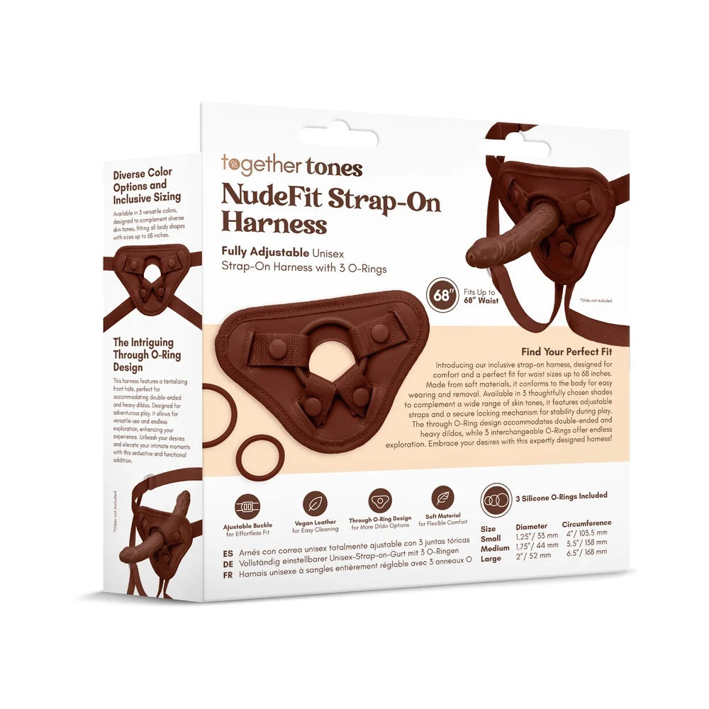 Together Toys NudeFit chocolate adjustable strap on harness, packaging from the back