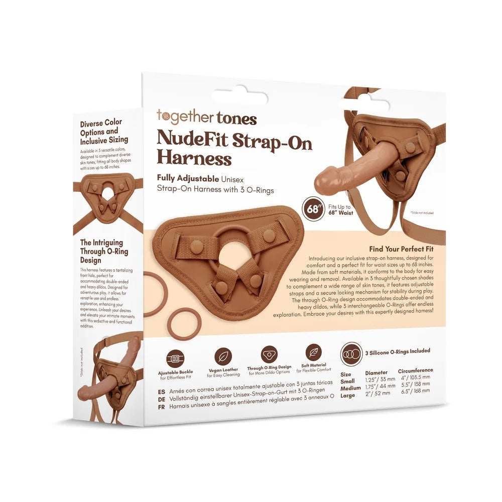 Together Tones Nude fit caramel colored strap on harness packaging from the back