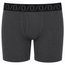 FTM top loading 6" dark gray boxer briefs with a black elastic waistband featuring a repeating gray logo pattern, shown against a plain white background.