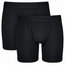 Two pairs of black men's boxer briefs with elastic waistbands, displayed on a clean white background. The front pair is slightly offset behind the second pair to show the back pocket detail.