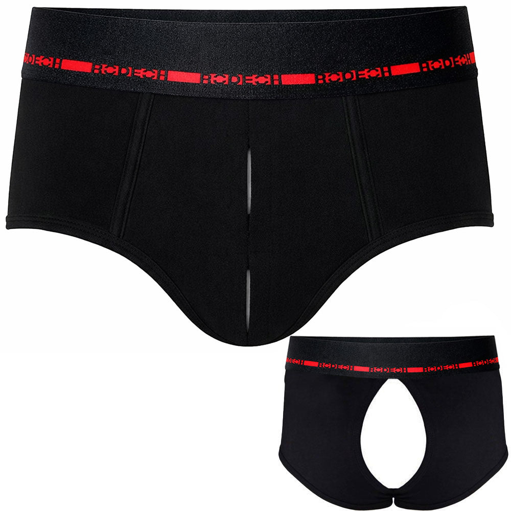 Limited High Rise Brief+ Crotchless Harness - Black