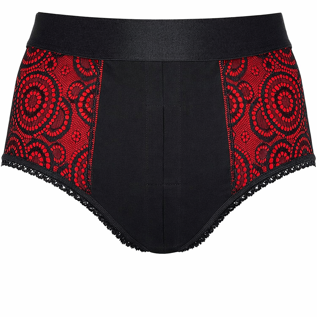 High Rise Panty Harness - Black & Red