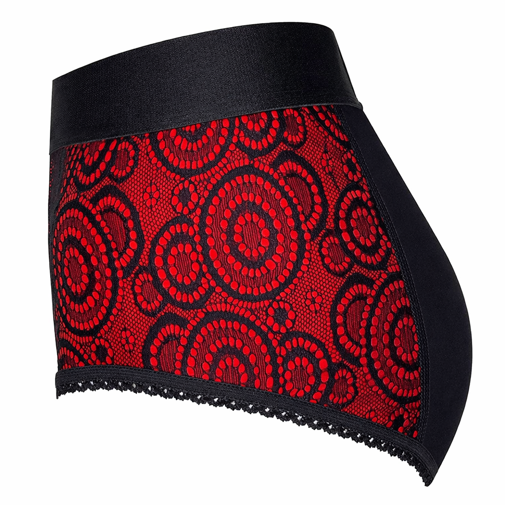 High Rise Panty Harness - Black & Red