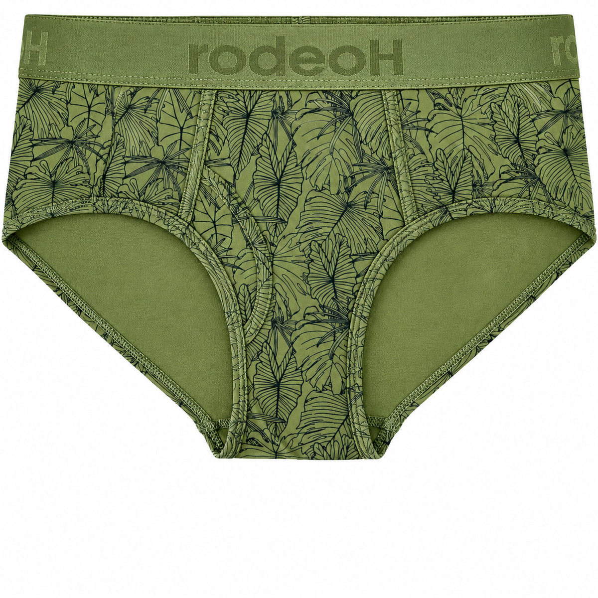 RodeoH brief in Verdant Leaves Green print, front view