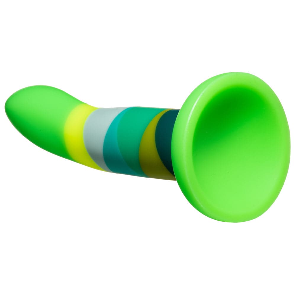 6" Ribbon Striped Silicone Dildo - Green - RodeoH